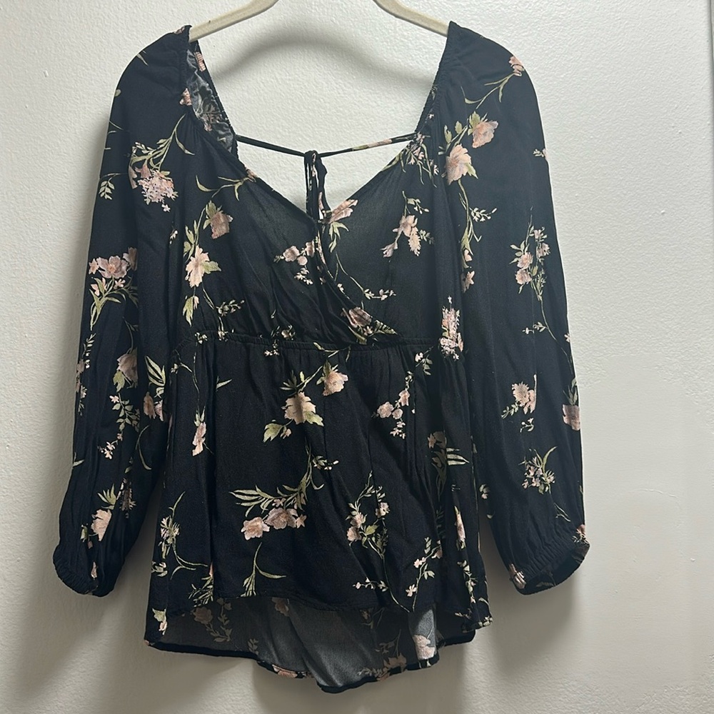 American Eagle Printed Babydoll Tunic Top in Black, Size Small